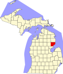 Map of Michigan highlighting Iosco County